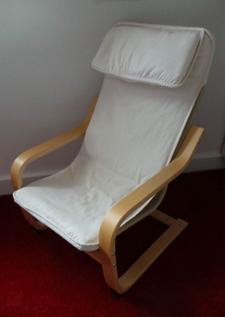Ikea Childrens Poang Chair with Removable Cream Cover & Headrest