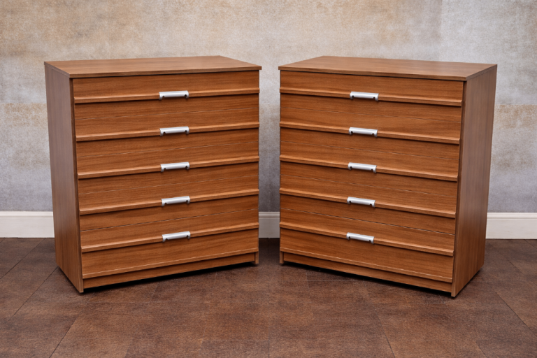 Pair Mid Century Teak Chest of Drawers 5 Drawer Bedroom Cabinets Retro Vintage 🚚