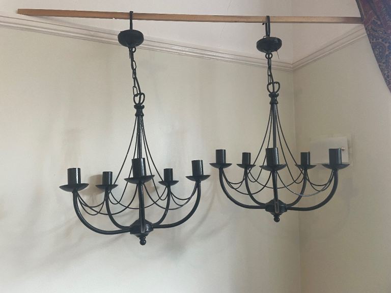 Two black ceiling light fittings 