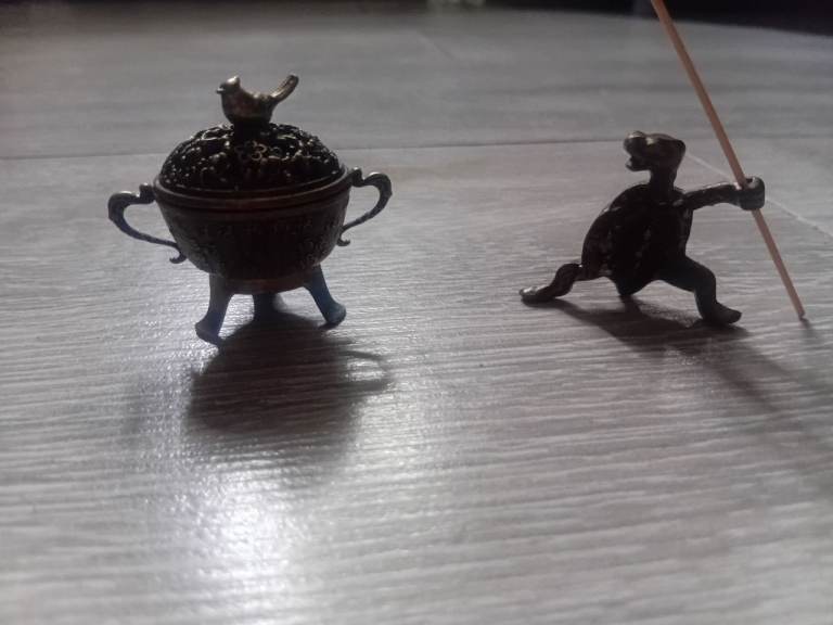 Small Metal Incense Burner and Figurine – Good Condition