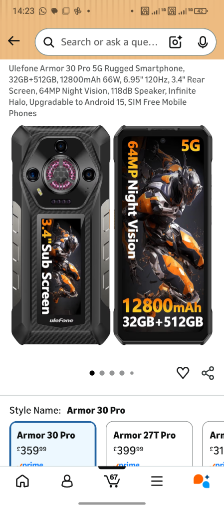 Ulefone Armor 30 Pro 5G Rugged Smartphone, 32GB+512GB, 12800mAh 66W
