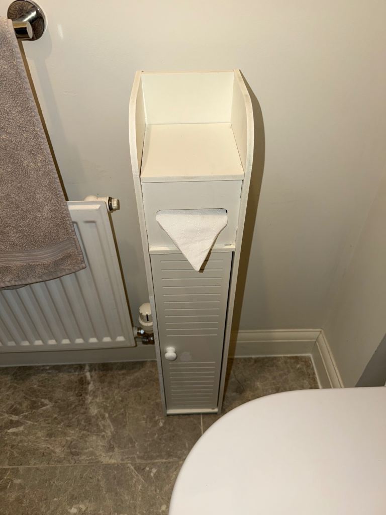 White Slimline Bathroom Storage Cabinet – Toilet Roll Holder & Cupboard ...