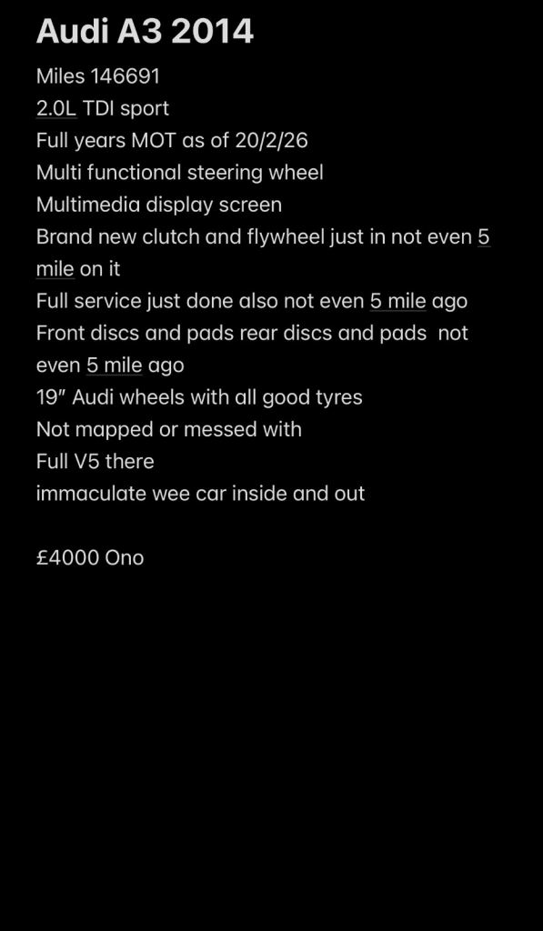 Audi, A3, Hatchback, 2014, Manual, 1968 (cc), 5 doors