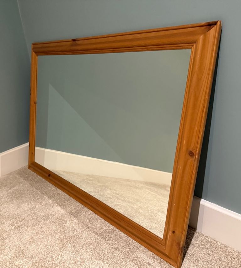 Large oak wooden framed mirror 
