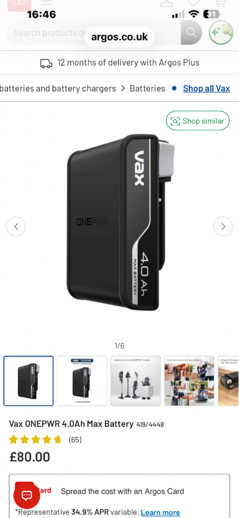 Vax ONEPWR 4.0Ah Max Battery