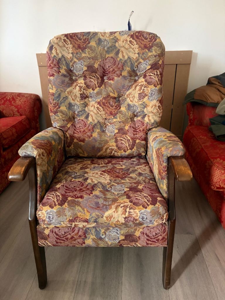 Antique floral upholstery arm chair