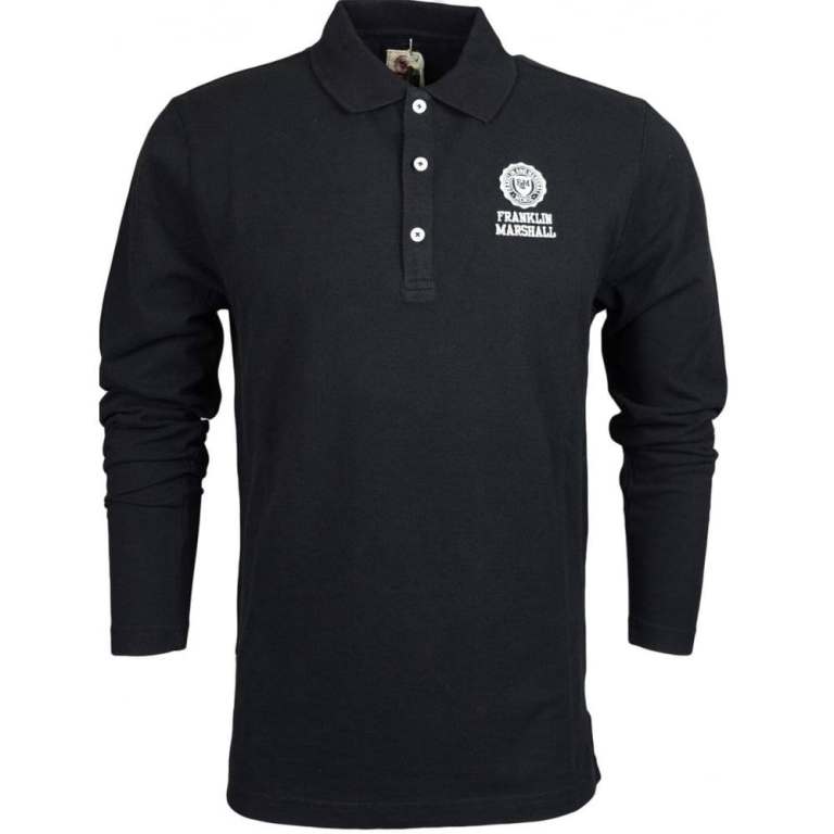 FRANKLIN & MARSHALL Retro MF420 Pique Long Sleeve Black Polo Large USA Import