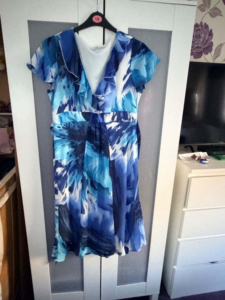 Petite Blue Floral Dress Size 18 – Good Condition
