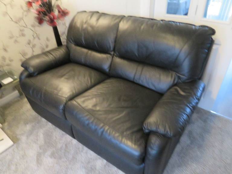 Two seater Valencia Black Leather Sofa Bed.