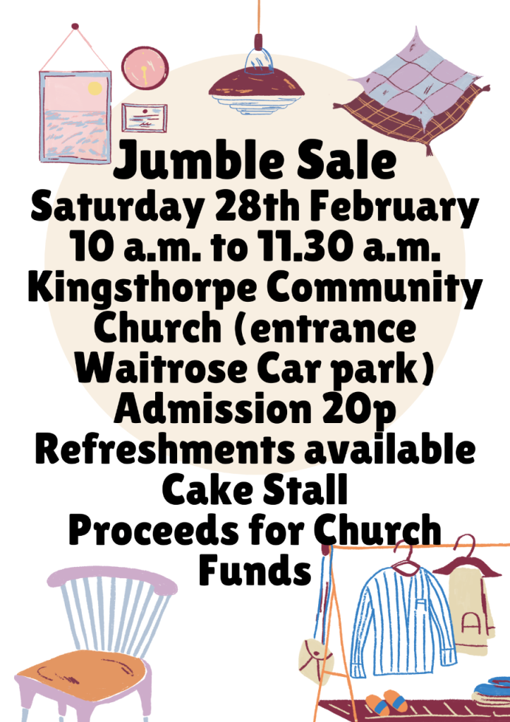 Jumble Sale Saturday 28th February 10 a.m. 