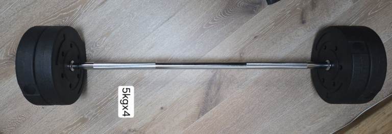 Chrome Barbell Bar 1" + 4x5Kg Vinyl plates (collect from Wimbledon)