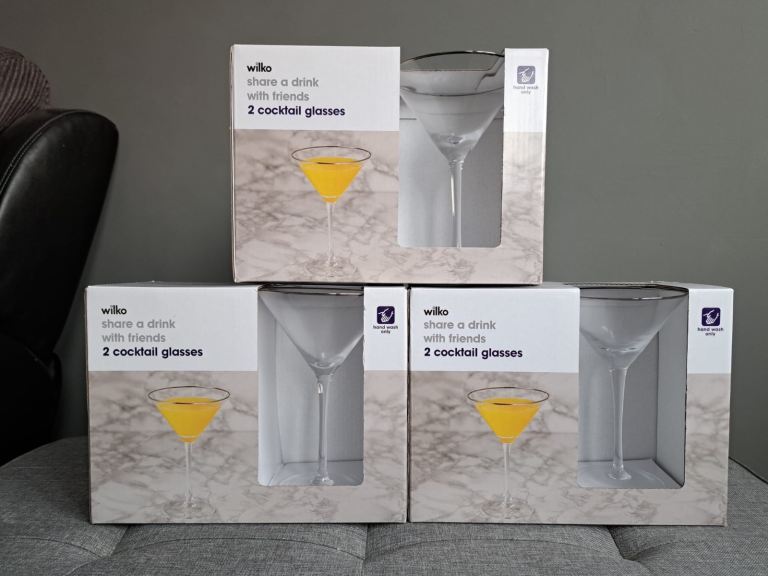 6X Silver Rim Cocktail Glasses Brand New in Boxes