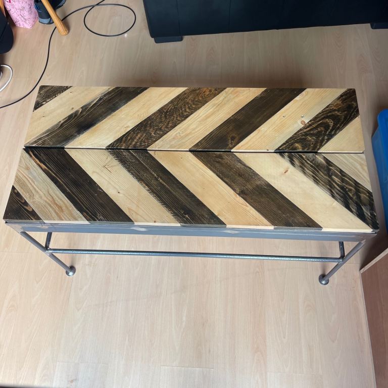Rustic Industrial Style Handmade Metal Table with Wooden Top - 42” Length by 20” Width