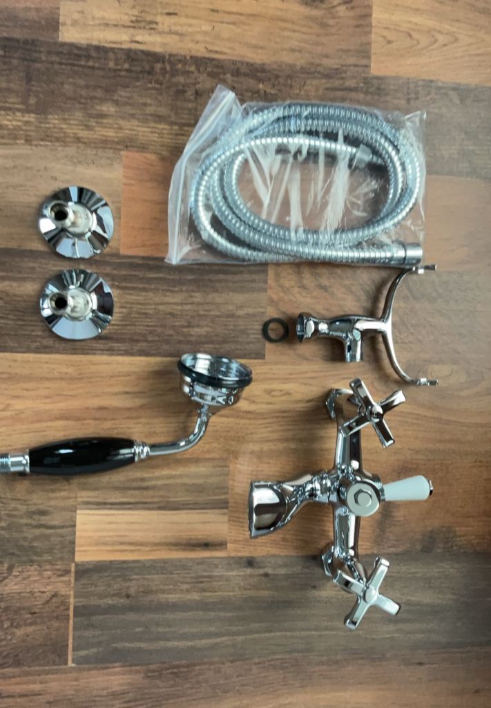Traditional styled cross head freestanding bath shower mixer with handset