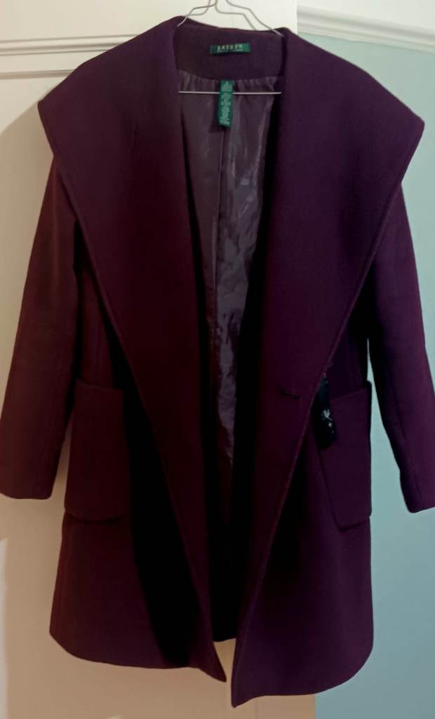 Lauren Ralph Lauren Purple Wool Blend Hooded Coat Size 10