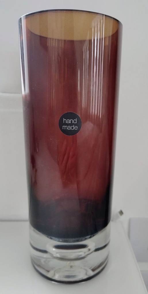 Handmade Heavy purple bubble Glass Vase – Excellent Condition 26cm tall