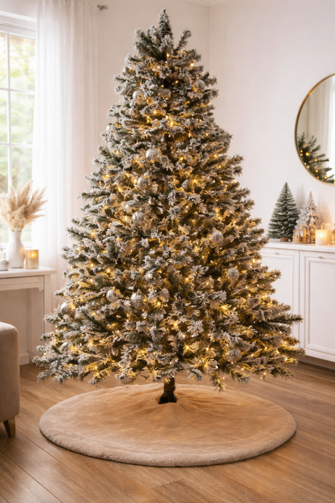 Green 7ft Flocked Pre Lit Christmas Tree snow effect 