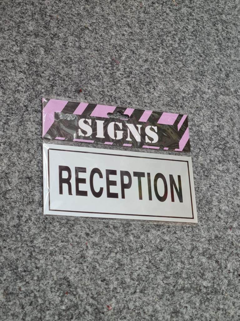 Reception Door Sign Plaque – Black & White 