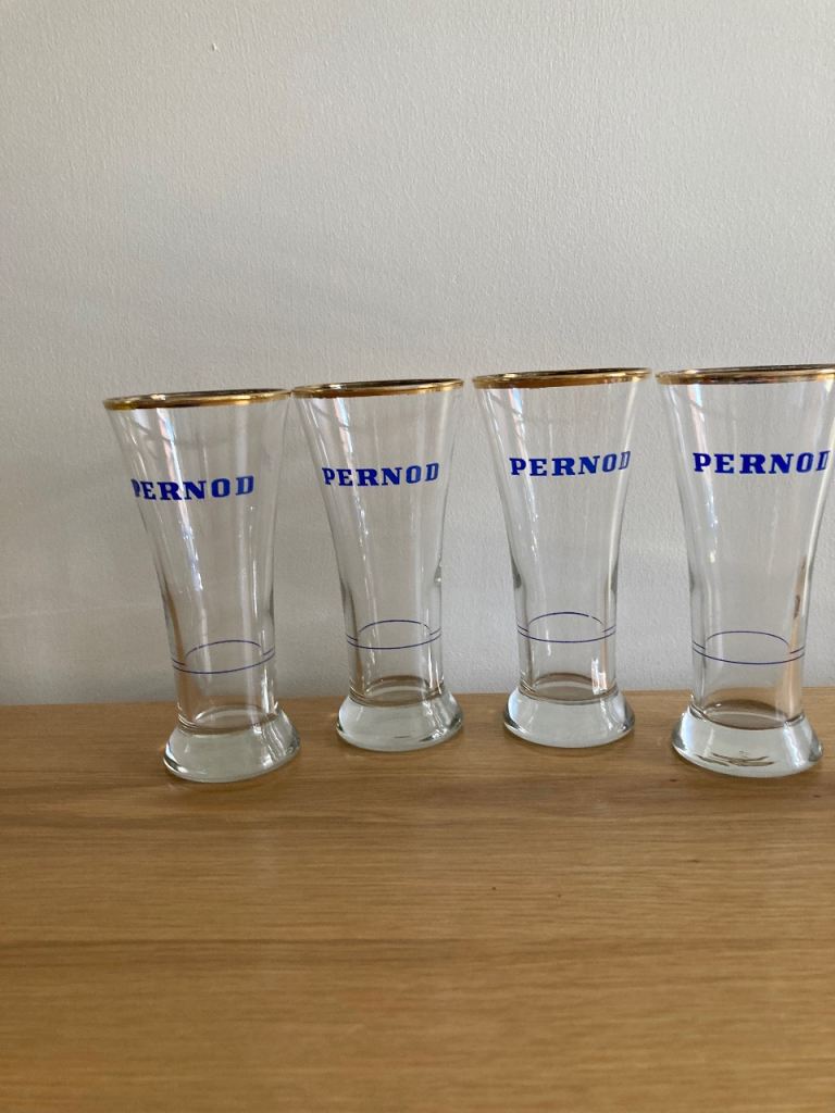 Vintage Pernod Glasses Gold rimmed set of 4