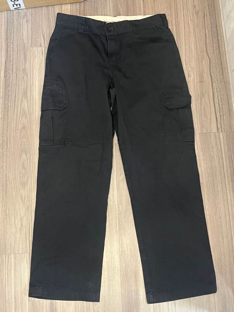 Dickies Cargo Pants, Black Workwear, 34x32, Regular Straight, Distressed, Painter Pants