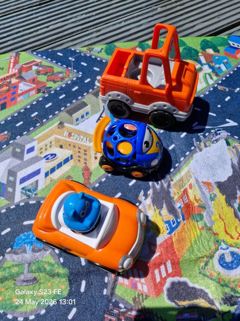 Three Toy Cars and Play Mat - Good Condition