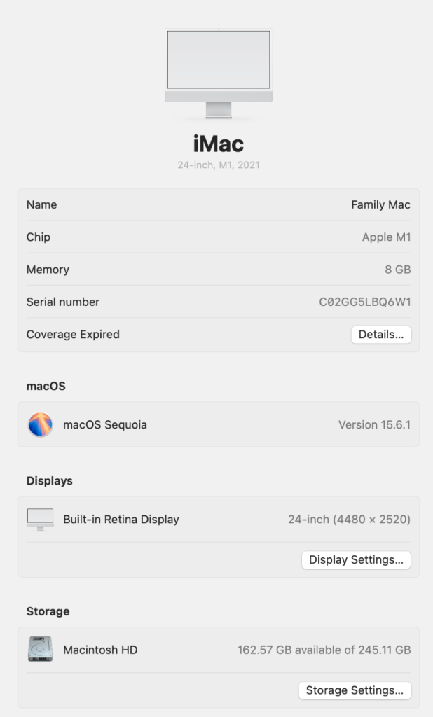 Apple iMac 24” 2021 M1 Chip 8GB RAM 256 SSD Silver 