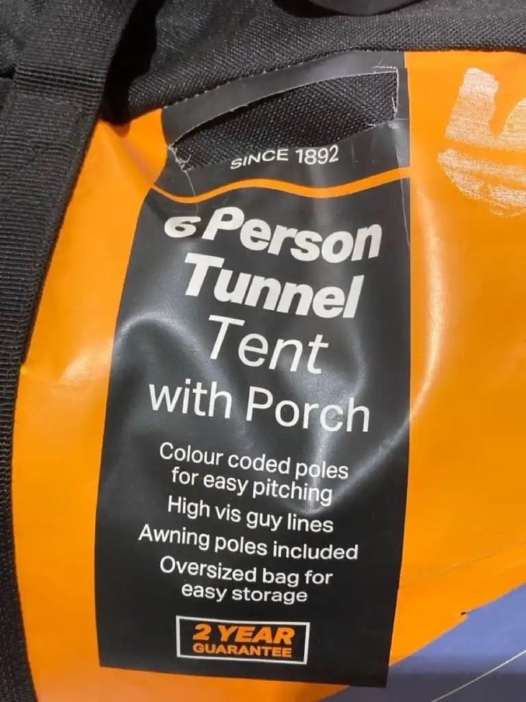 6-Person Tunnel Tent with Porch – New