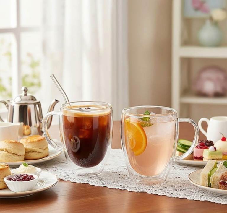 2 Pcs Double-Walled Glass Cups Clear