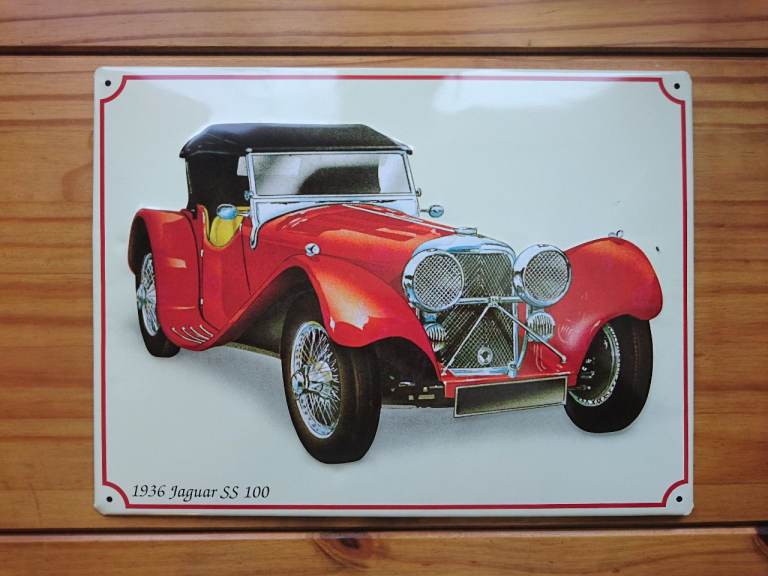 Large Metal Wall Sign Jaguar SS 100 CAN POST