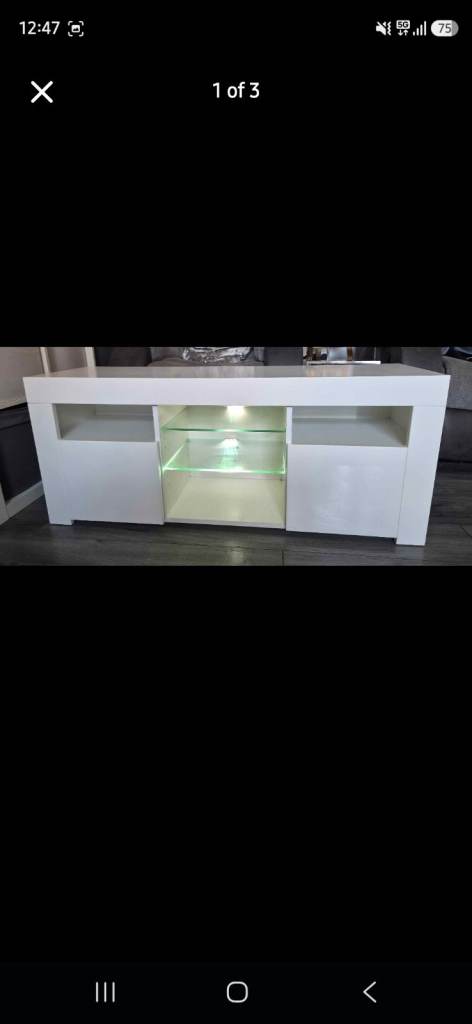 White TV Unit with LED Lighting – Good Condition