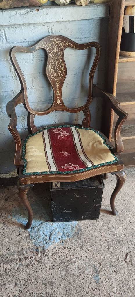 Vintage Wooden Armchair with Carved Detail