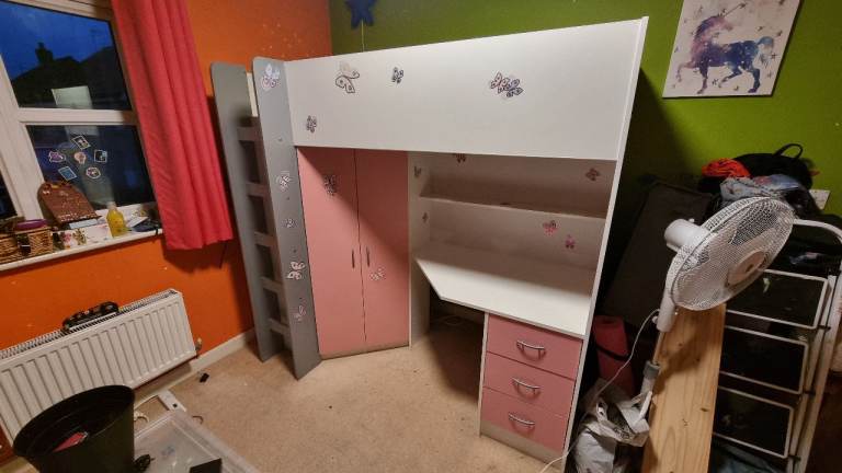 Single Cabin Bed with Wardrobe, Desk, and Drawers