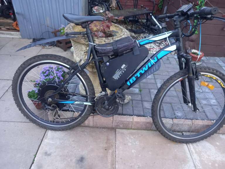 B'TWIN Electric Mountain Bike – Black and Blue, Good Condition