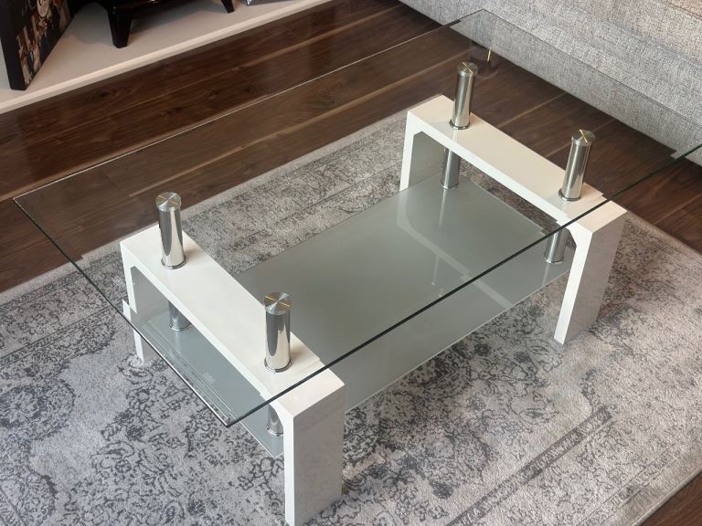 Modern Glass Coffee Table – White and Chrome