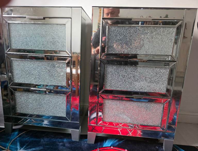 2 crushed diamond bedside tables 