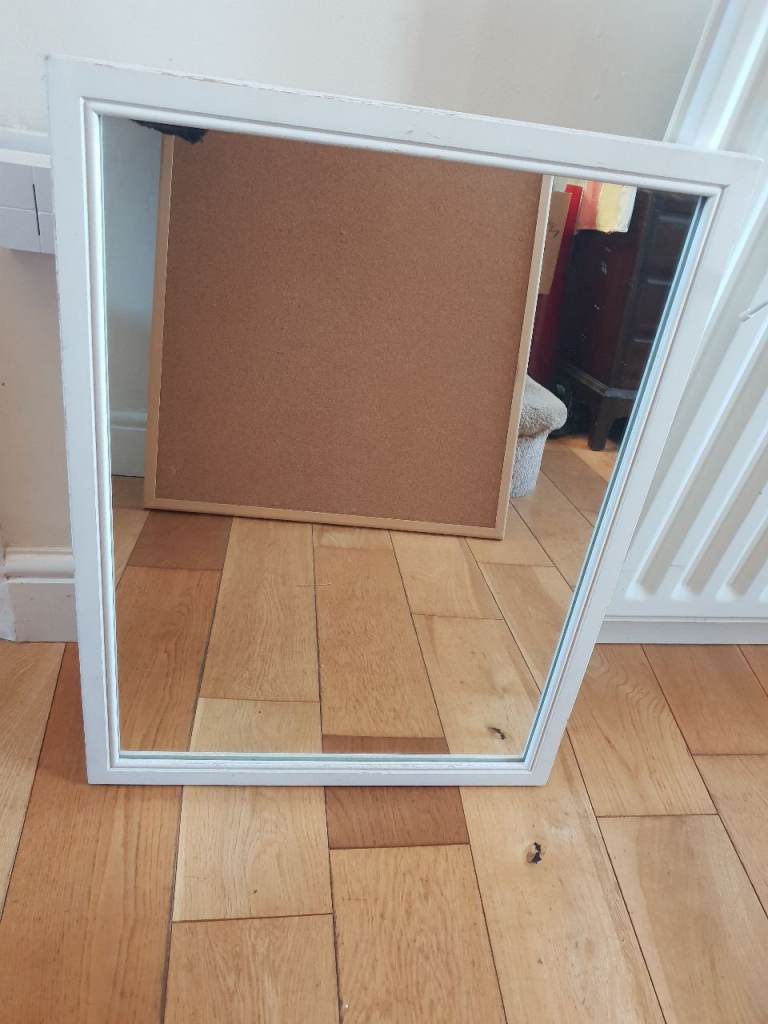 White wooden framed mirror 