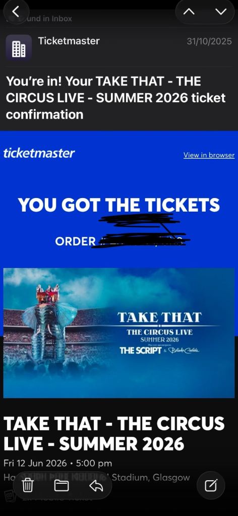 2 x Take That Hampden Friday 12th June 2026