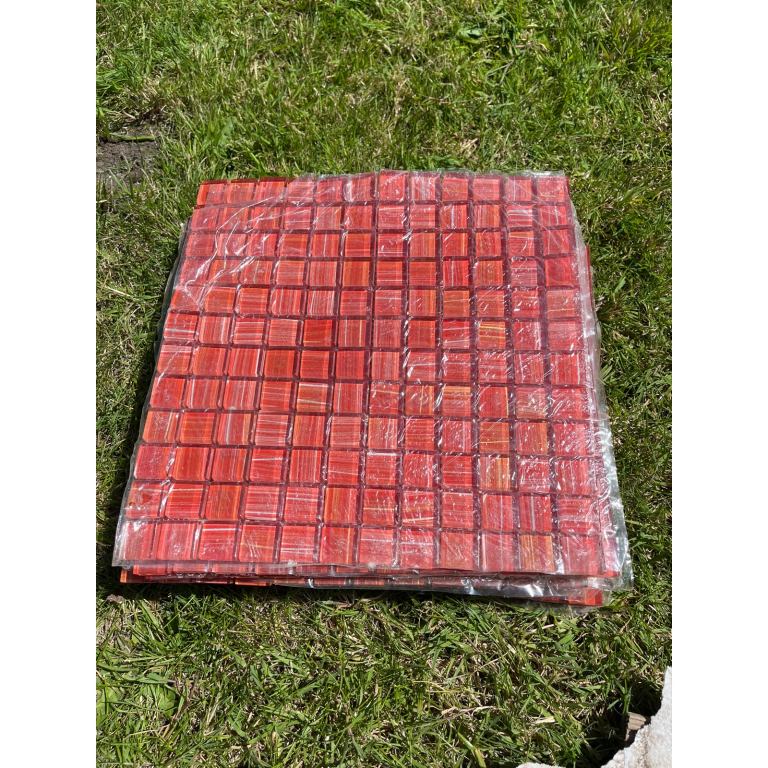 11 sheets 298x298 Mosaic glass tiles red/orange stripe