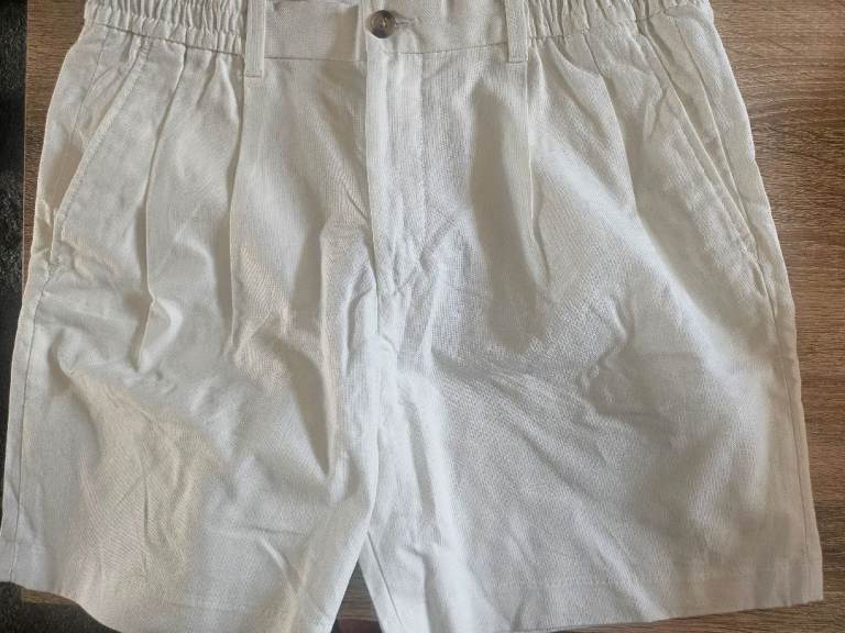 Brand New H&M Relaxed Fit Linen-Blend Shorts - White / Medium (RRP £28)