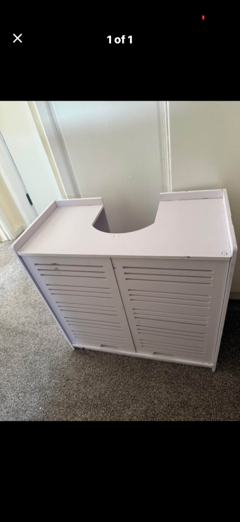 White Bathroom Sink Cabinet Unit with Louvered Doors