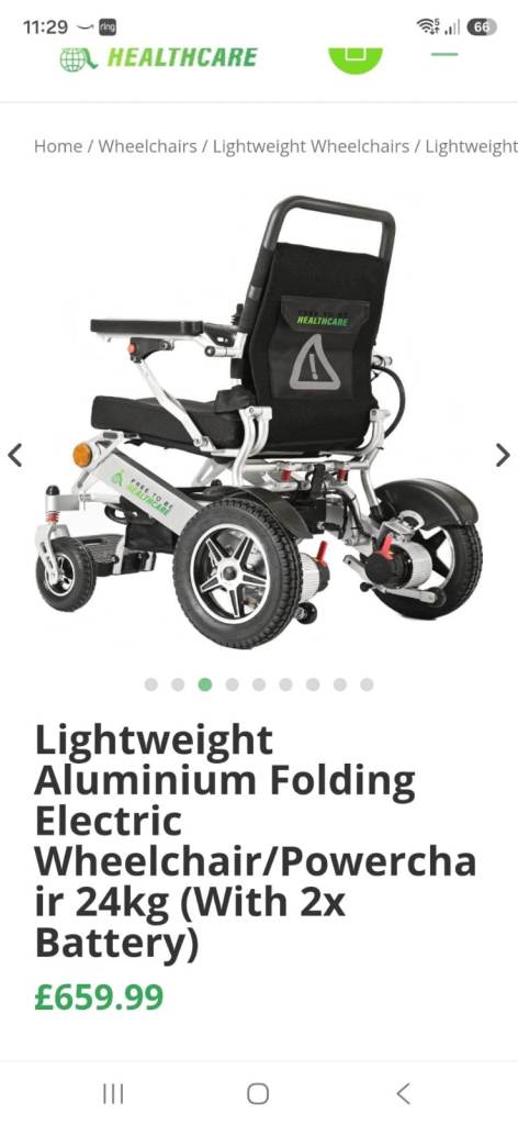 Lightweight Aluminium Folding Electric Wheelchair 24kg with 2x Battery