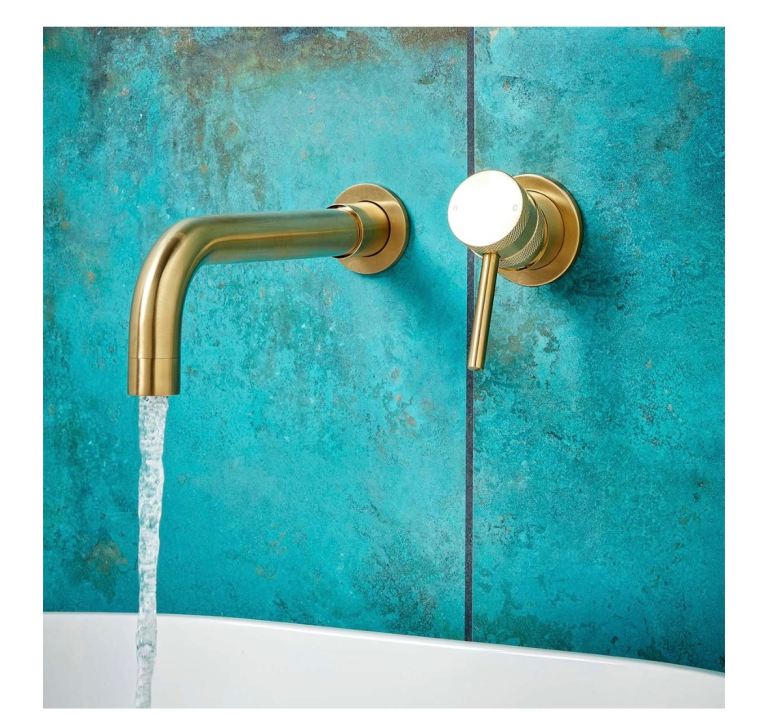 Desire Bathroom Knurled Wall Mounted Basin or Bath Taps - Brushed Brass