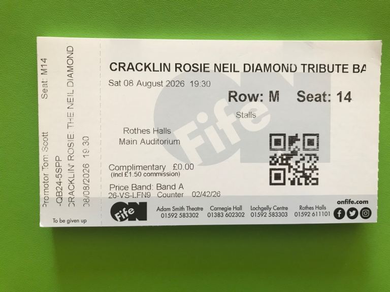 Neil Diamond Tribute Band Ticket - Rothes Halls 2026