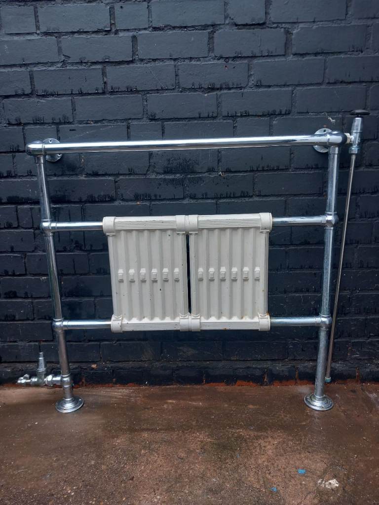 Vintage Chrome Towel Radiator with White Central Panel