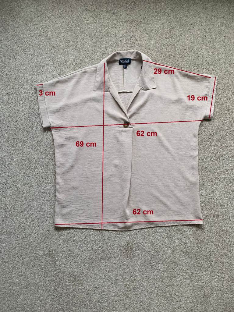 Saloos Plain Beige V-neck short Sleeve Buttoned Blouse Front Pintuck UK size 12