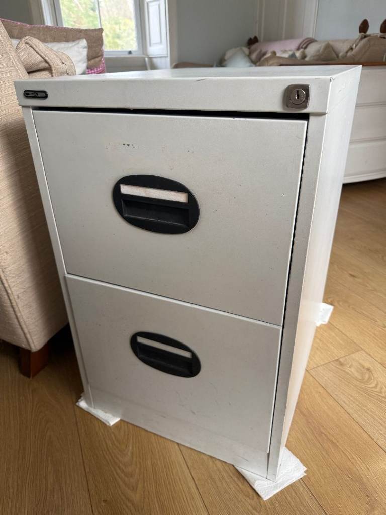 Grey metal filing cabinet