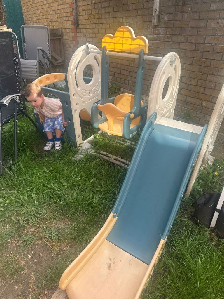3-in-1 Toddler Garden Play Center (Slide, Swing & Basketball Hoop)