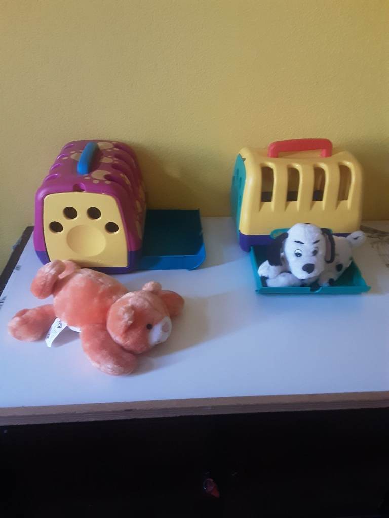 Early learning Centre animal  carrier  crate  .one with dog and the other a cat .