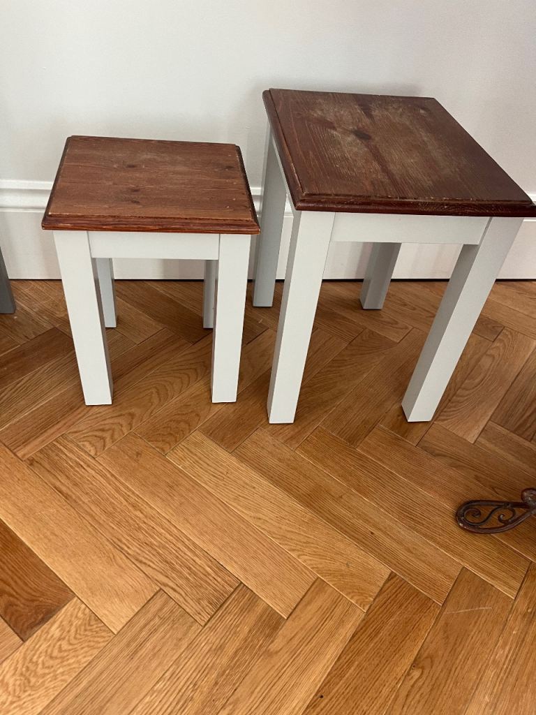 Nest of Two Grey & Wood Side Tables