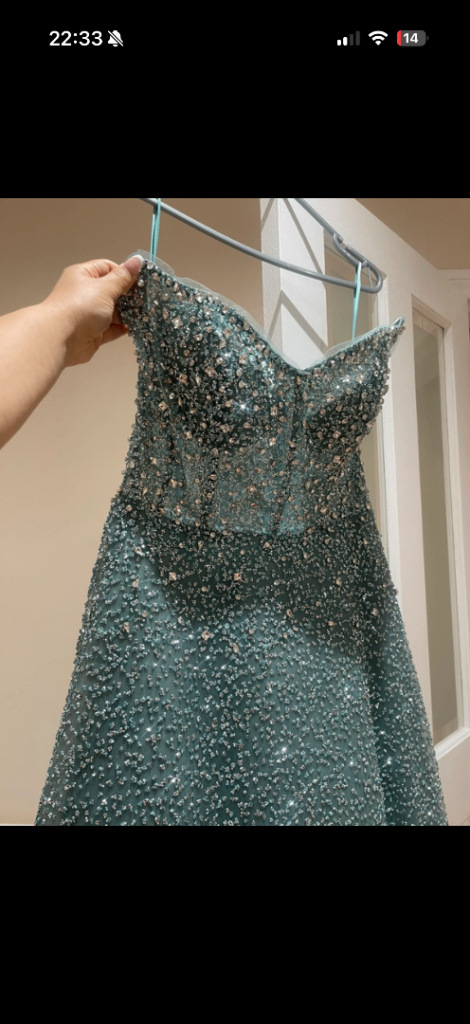 Stunning Blue Embellished Evening Dress - Size 12 M